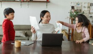 Professional woman working at home no childcare